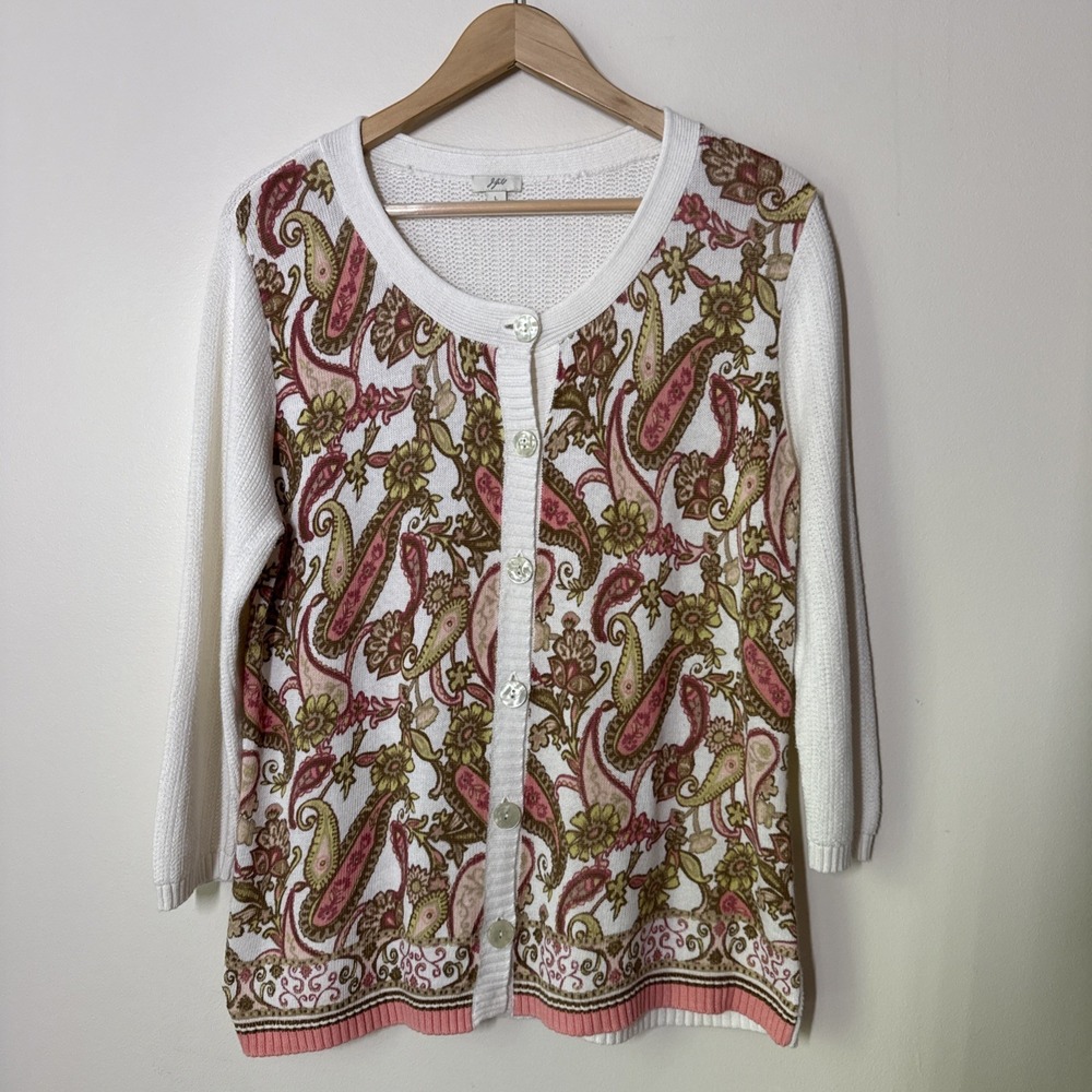 J Jill Cardigan Lightweight Linen Womens Size L Preppy Coastal Layering Casual